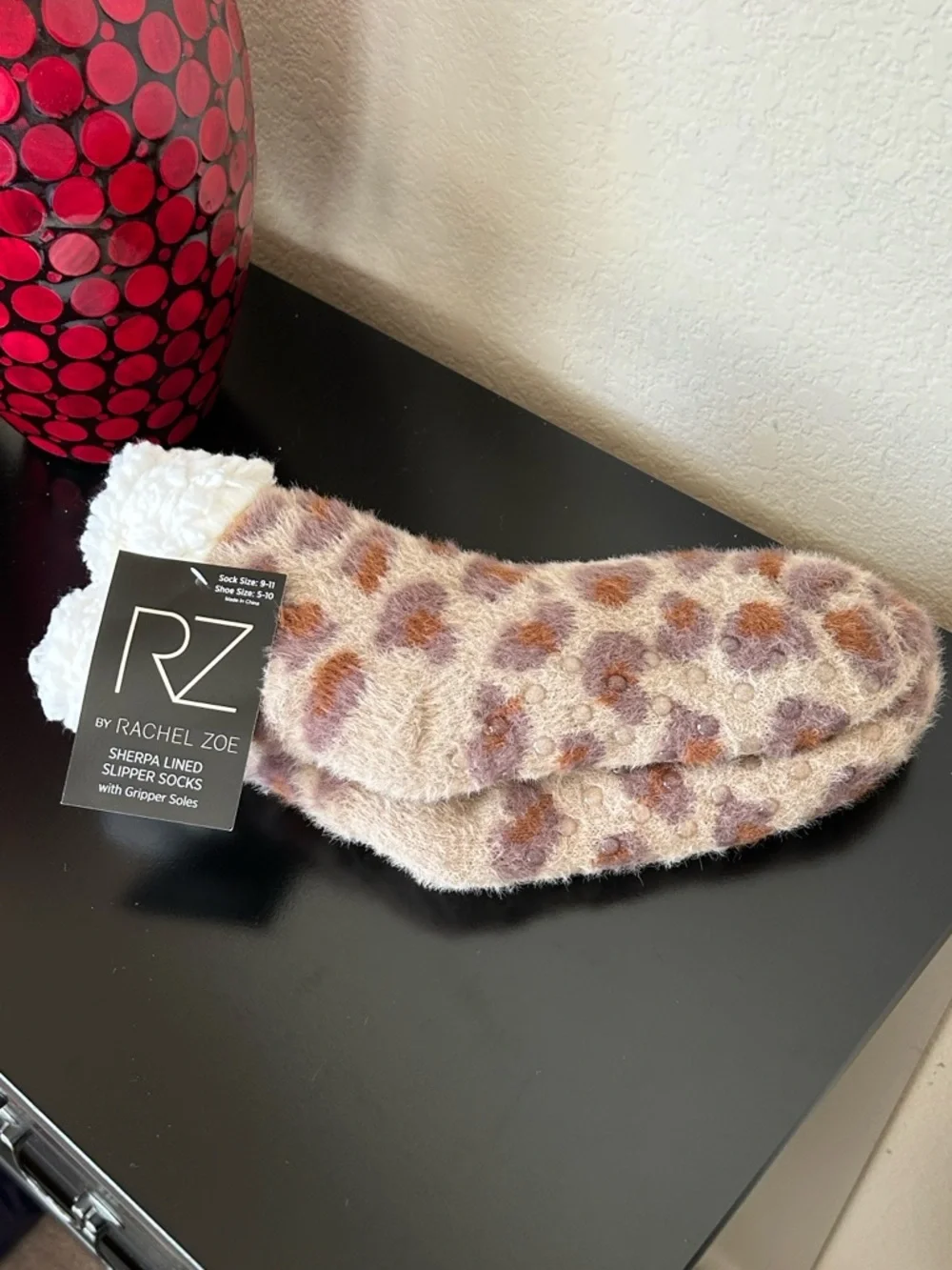 Rachel Zoe Leopard Print Sherpa Slipper Socks